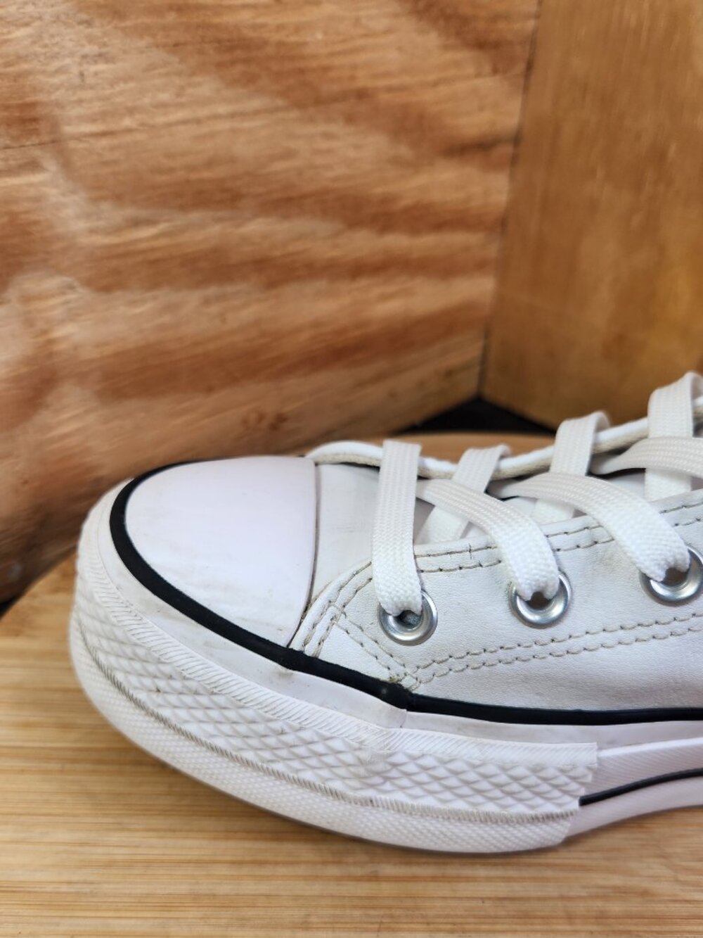 Converse Chuck Taylor All Star Womens White Leather Lift Platform Shoes Size 8 - Picture 7 of 12